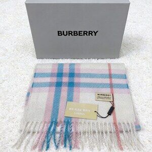 Burberry Pastel Pink Blue Plaid Tassel Scarf